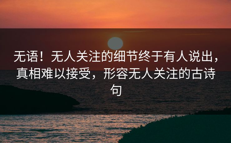 无语！无人关注的细节终于有人说出，真相难以接受，形容无人关注的古诗句